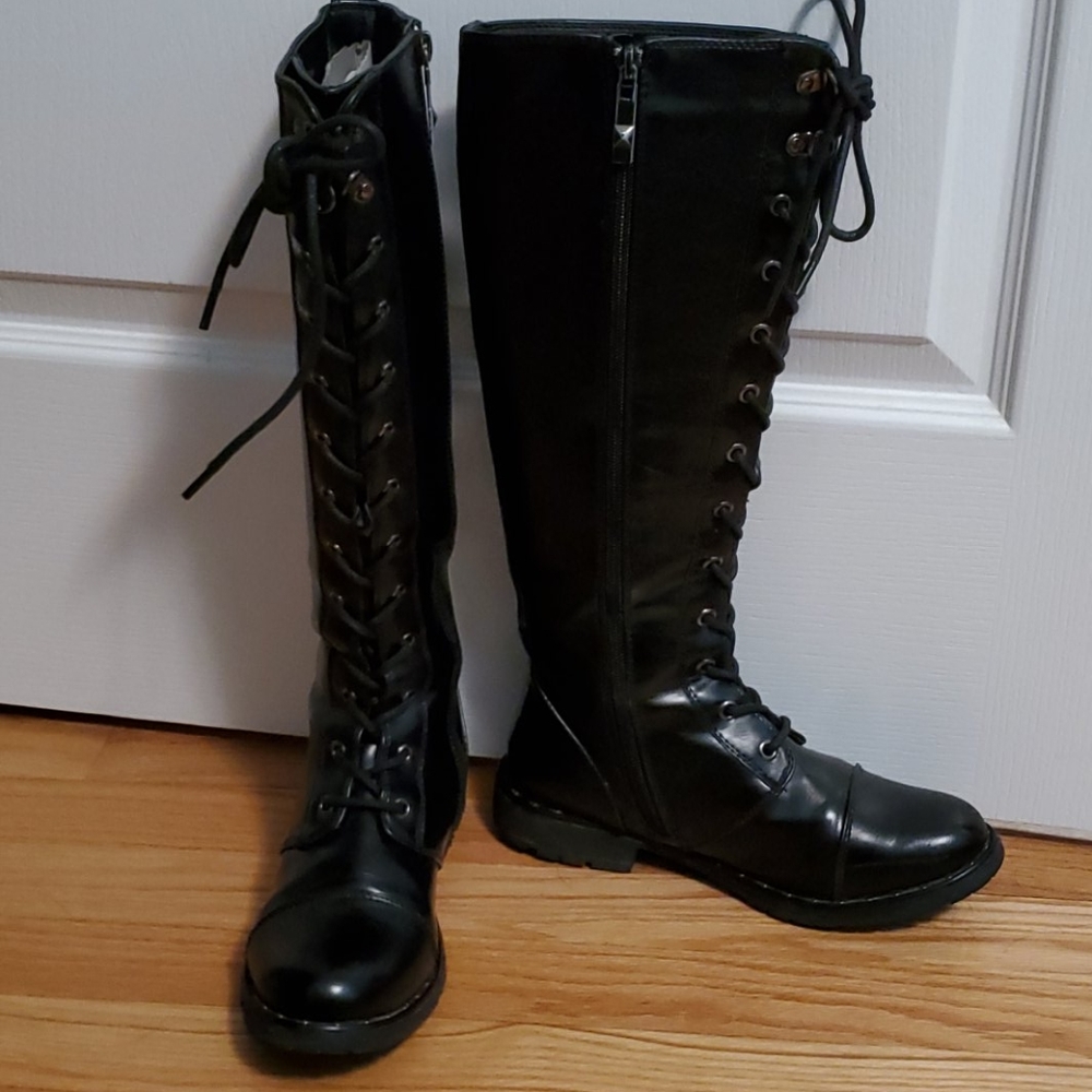Tall black lace up combat boots